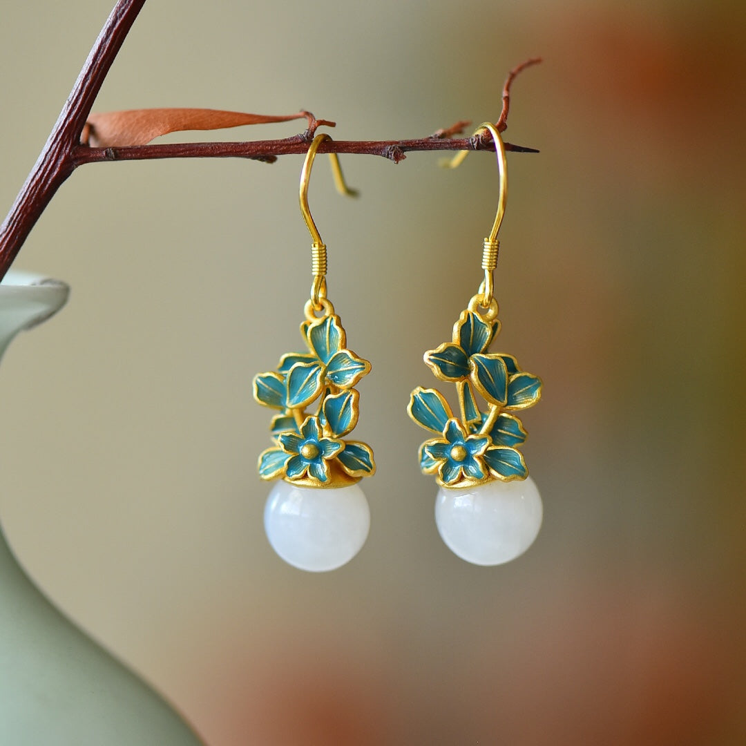 S925 Sterling Silver Nephrite Jade Spring Three-Piece Jewelry Set