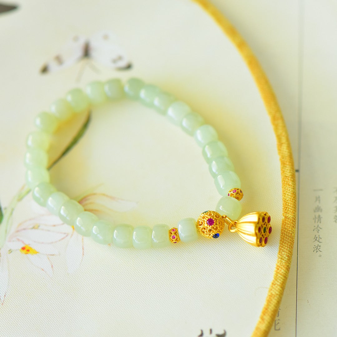 S925 Sterling Silver Nephrite Jade Bangle - Success Ruyi Abacus Style