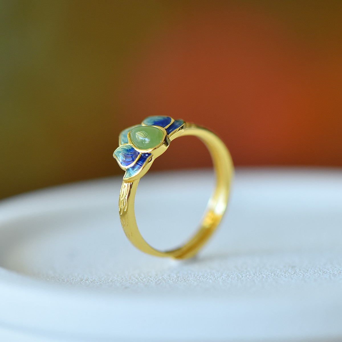 S925 Silver Nephrite Jade Lotus Water-drop Ring - Unique Design
