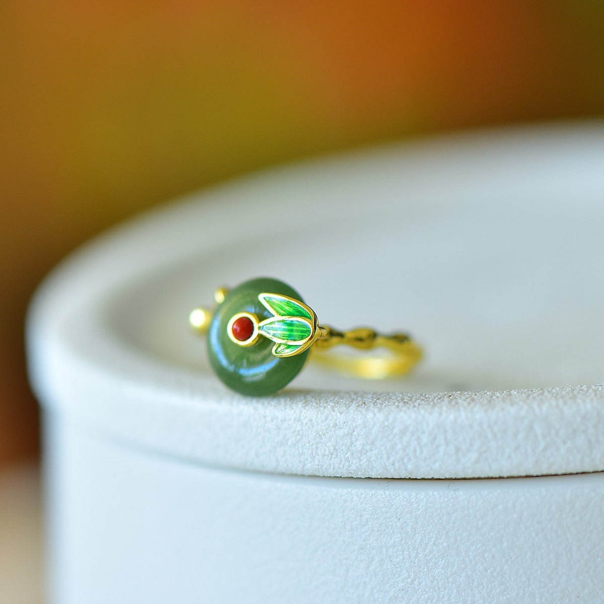 S925 Silver Nephrite Jade Bamboo Joint Success Ring - Success Motif