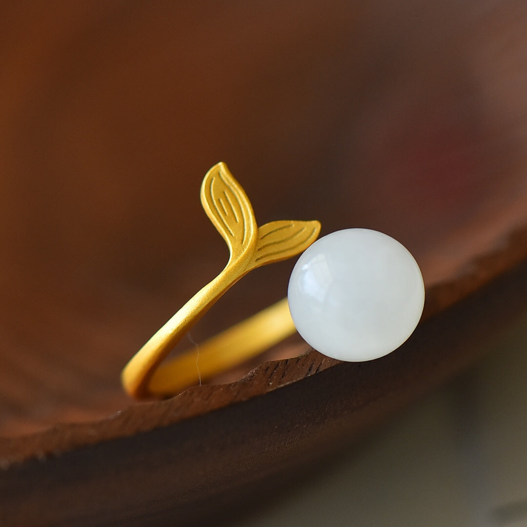 S925 Silver Nephrite Jade Mermaid Tail Ring - Unique Fashion Jewelry
