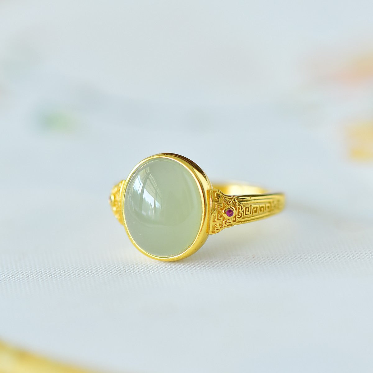 S925 Silver Nephrite Jade Cabochon Ring - Unique Artisan Style