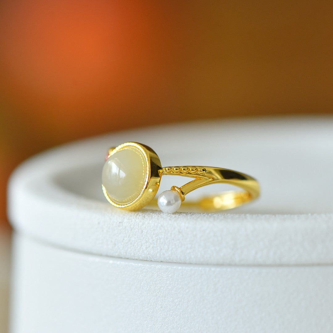 S925 Silver Nephrite Jade Fullness Ring - Ancient Style Jewelry