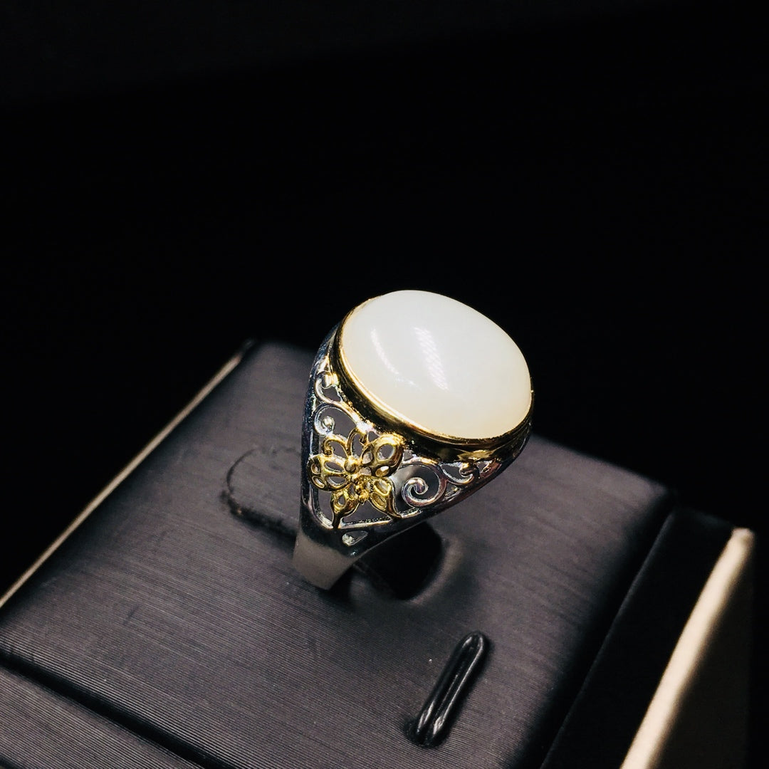 S925 Sterling Silver Nephrite Jade Elegant Simple Ring