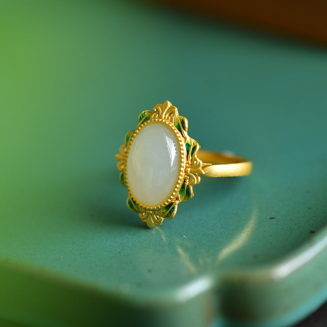 S925 Sterling Silver Nephrite Jade Spring Swallow Ring - Romantic Luck