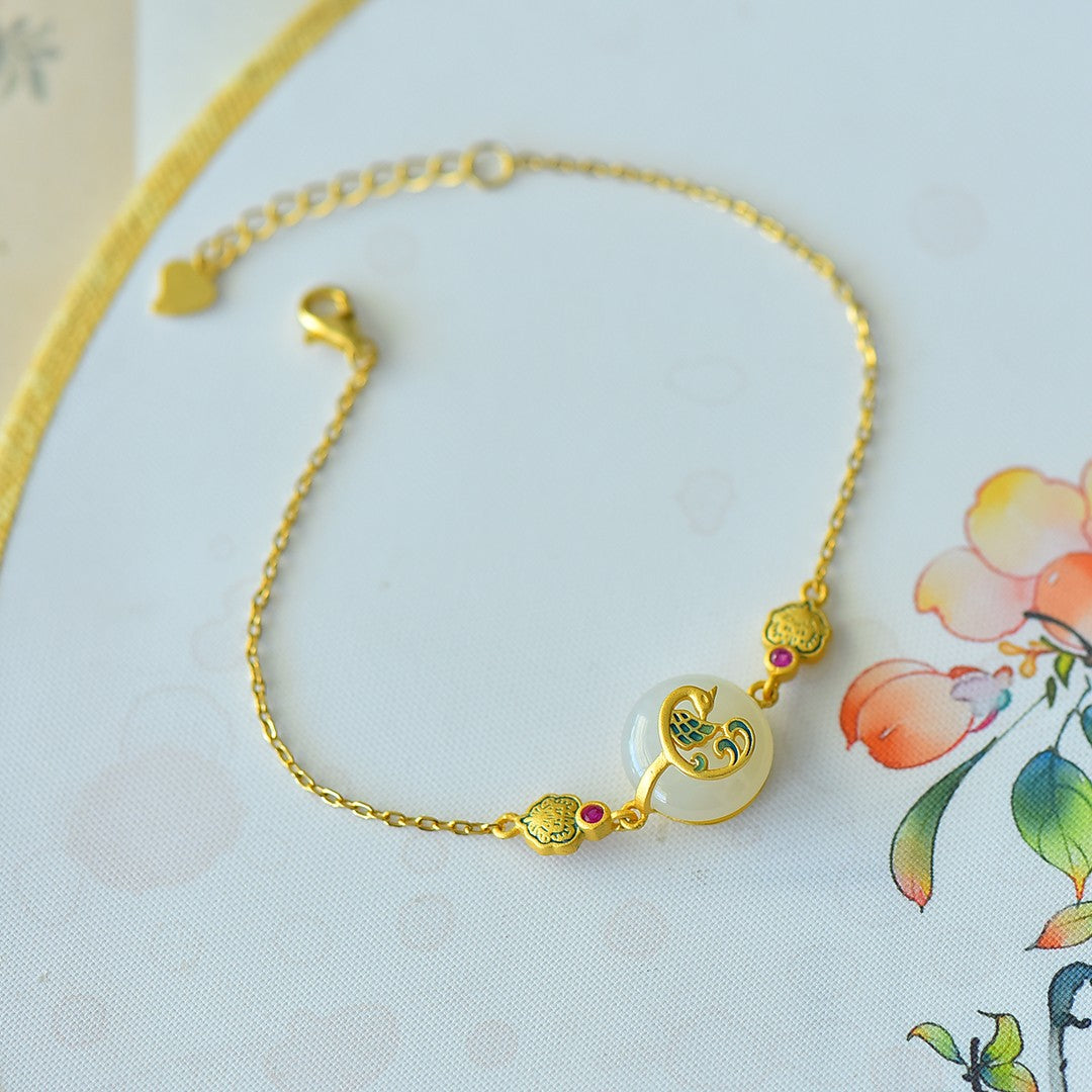 S925 Silver Nephrite Jade Prosperity Buckle Jewelry Set