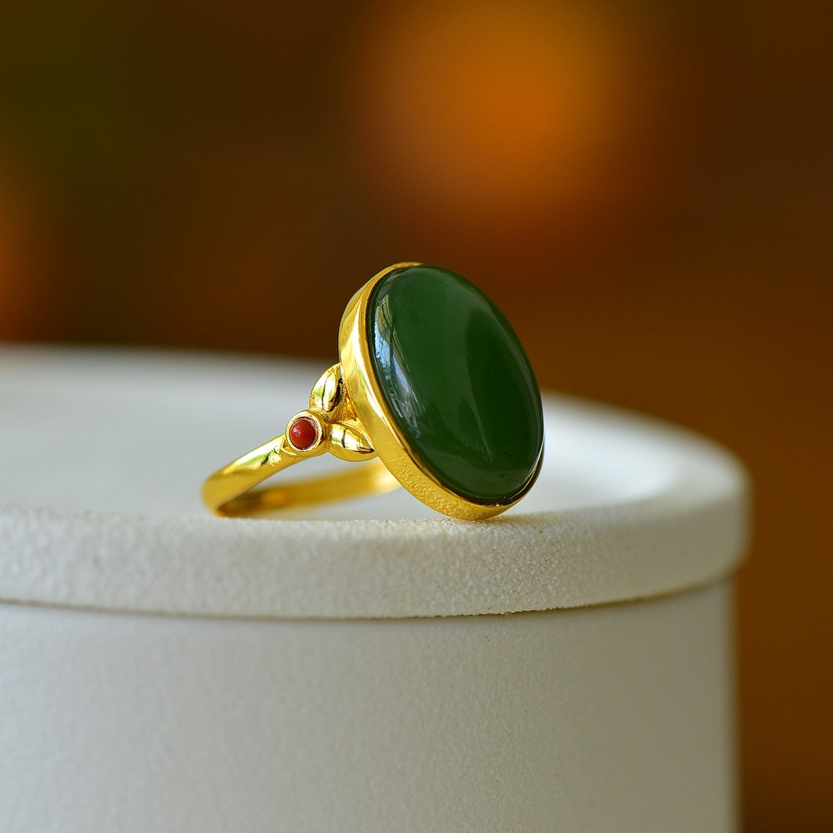 S925 Sterling Silver Nephrite Green Jade Elegant Cabochon Ring