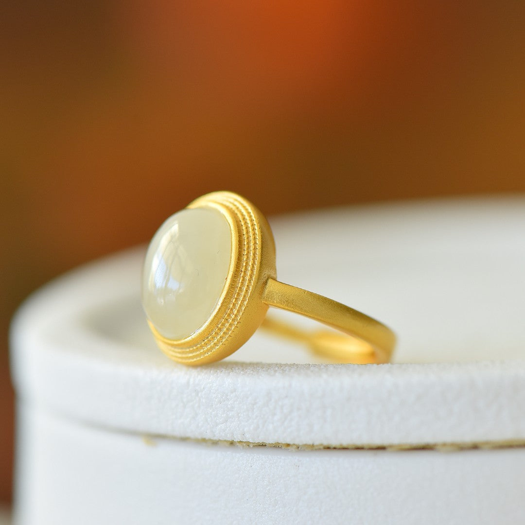 S925 Silver Nephrite Jade Elegant Simple Ring