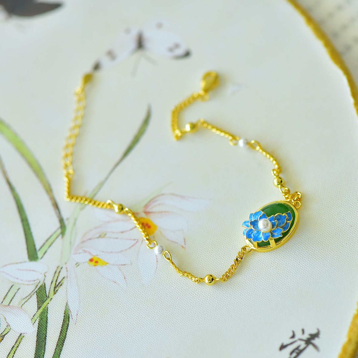 S925 Silver Nephrite Jade Bangle - Peony Flower Fine Texture Jewelry