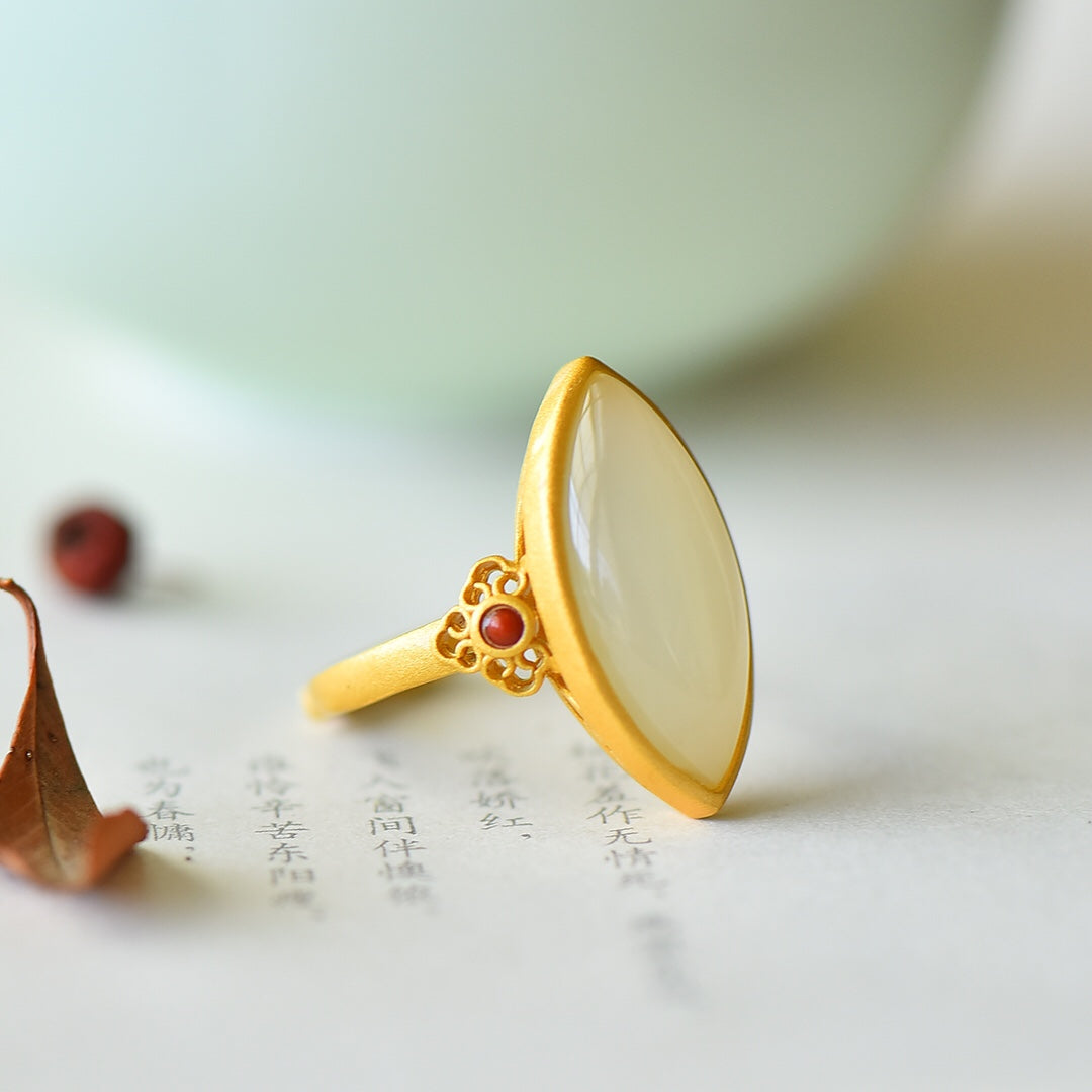 S925 Silver Nephrite Jade Ring - Frosted Gold Minimalist Design