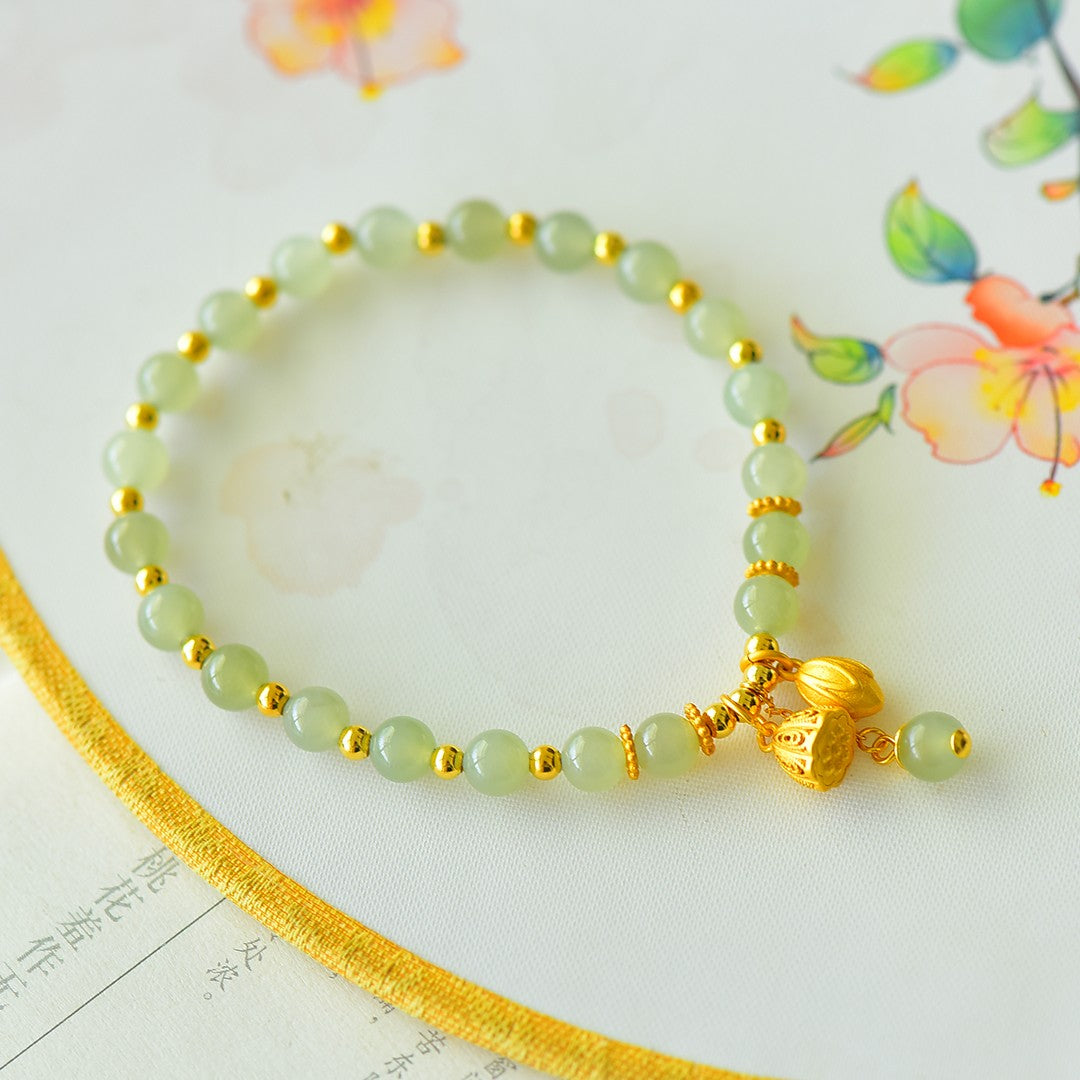 S925 Sterling Silver Nephrite Jade Bangle - Hollow Luck Charm Design