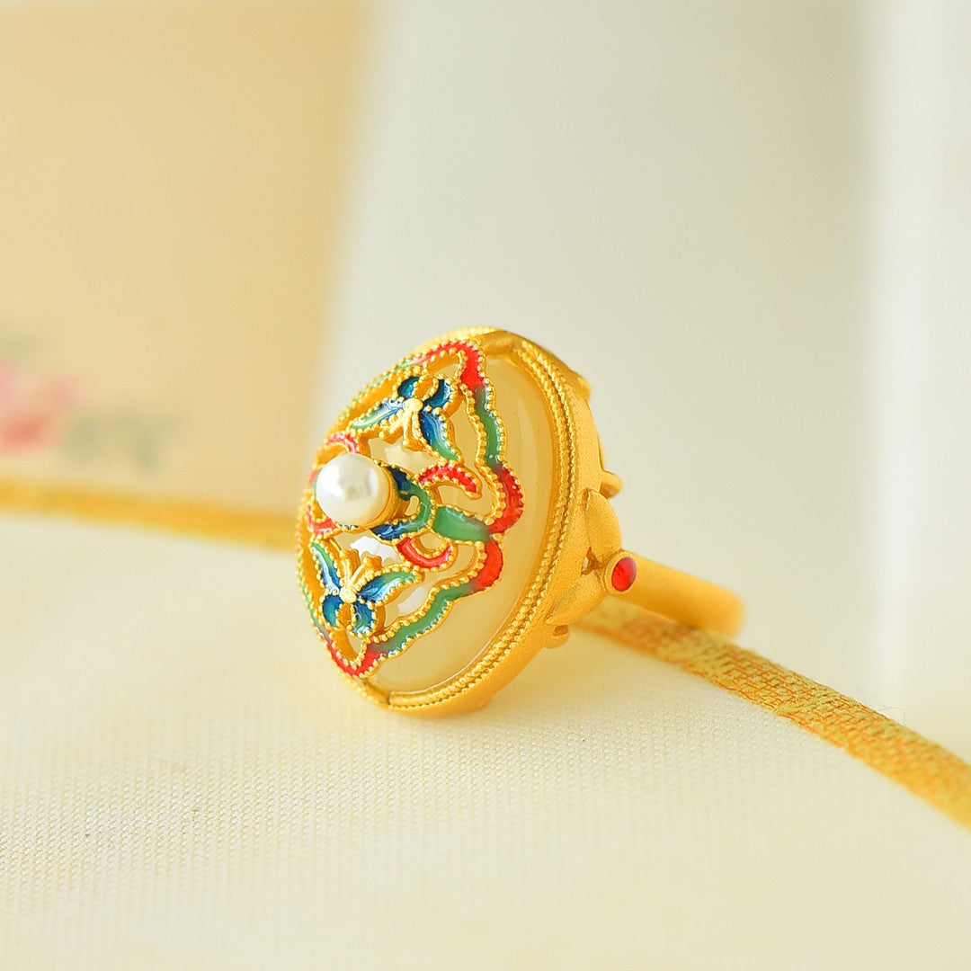 S925 Silver Nephrite Jade Double Butterfly Ring - Romantic Design