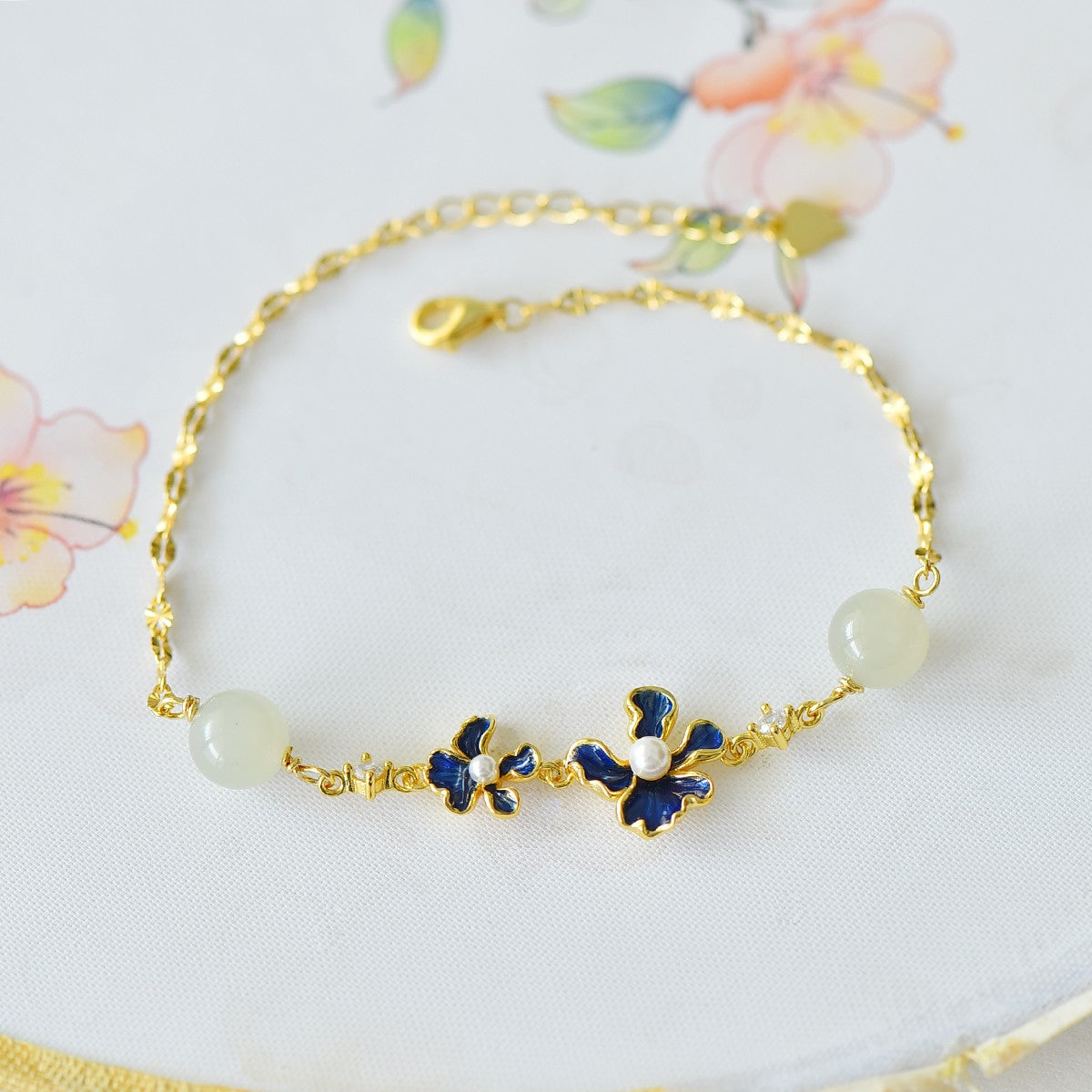 S925 Silver Nephrite Jade Bangle - Orchid Bead Fine Texture Jewelry