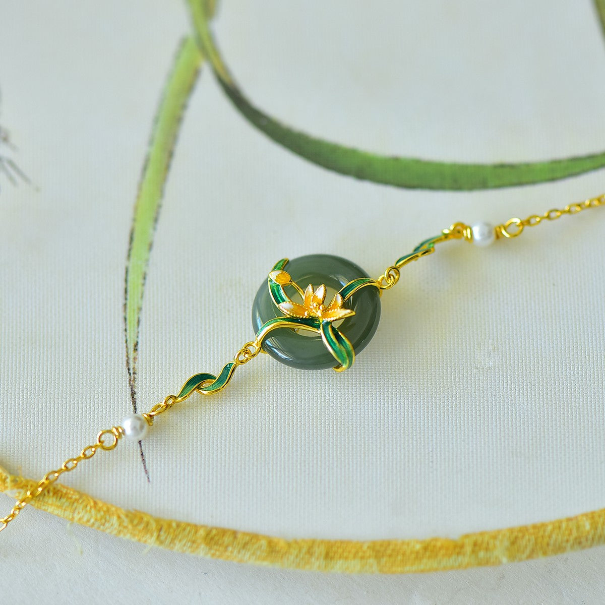 S925 Silver Nephrite Jade Bangle - Lotus & Peace Ring Artisan Style