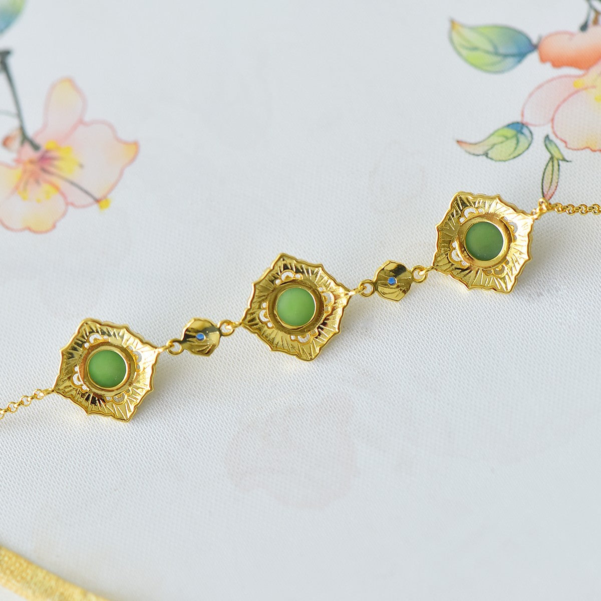 S925 Silver Nephrite Jade Bangle - Flower Goddess January Plum