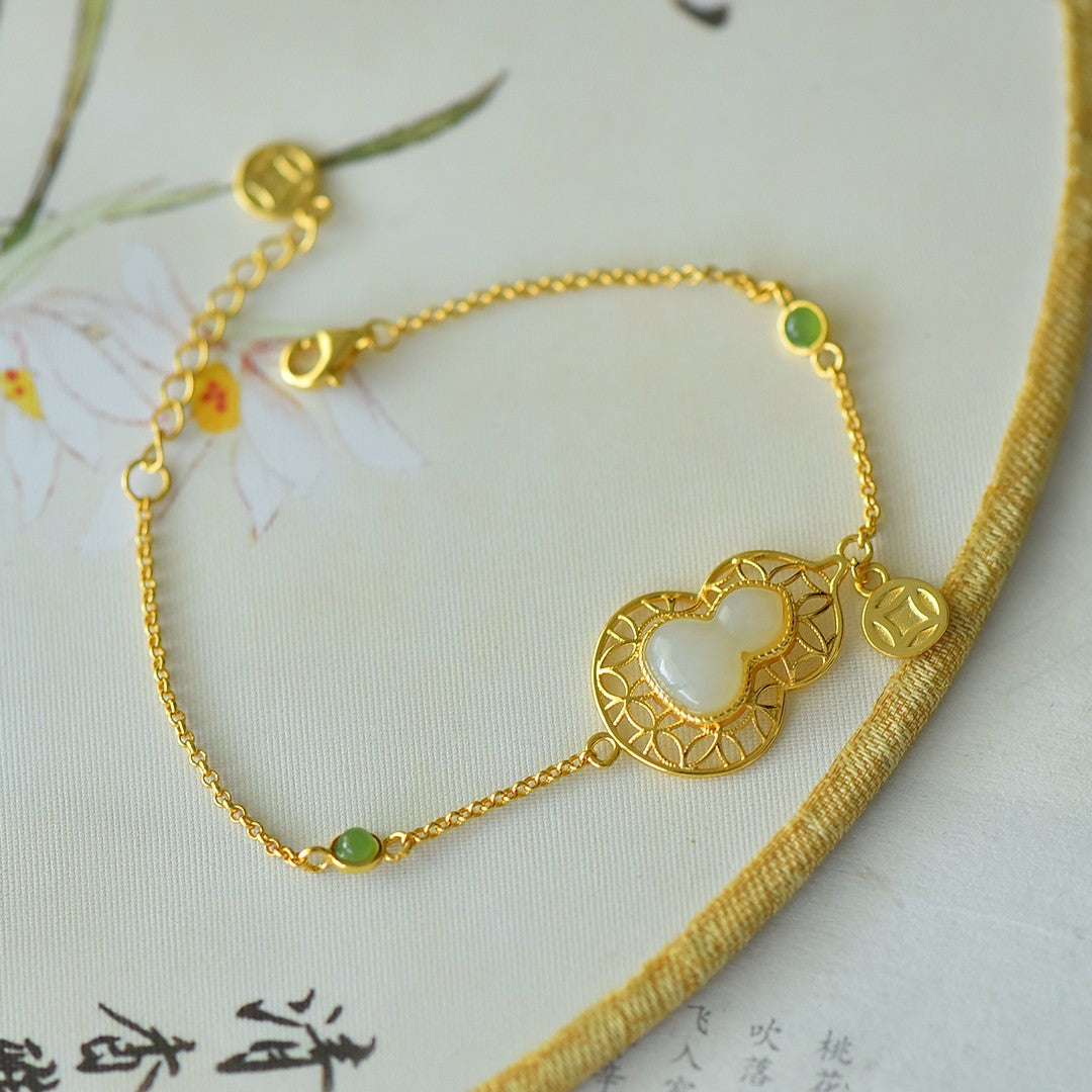 S925 Silver Nephrite Jade Peace Gourd Jewelry Set - Luck Collection