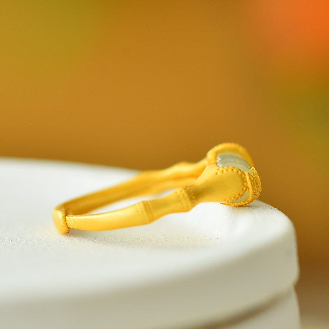 S925 Sterling Silver Nephrite Jade Bamboo Joint Ring