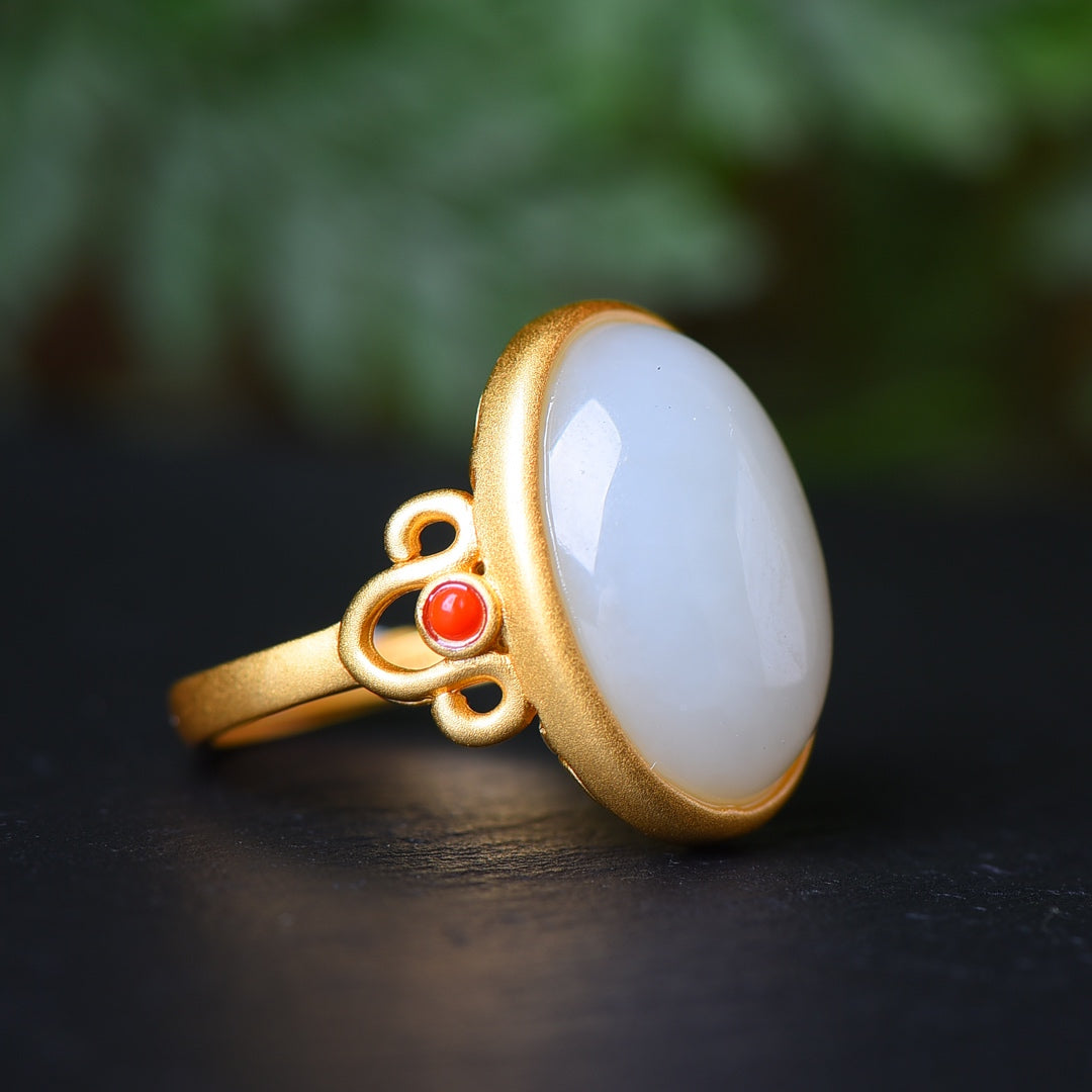 S925 Sterling Silver Nephrite Jade Ring - Modern Minimalist Design