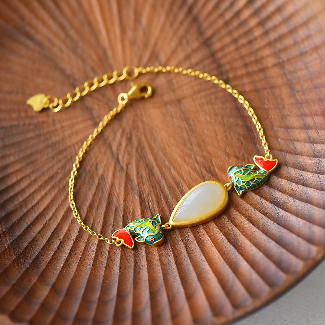 Authentic S925 Silver Nephrite Jade Bangle - Success Every Year Enamel Set