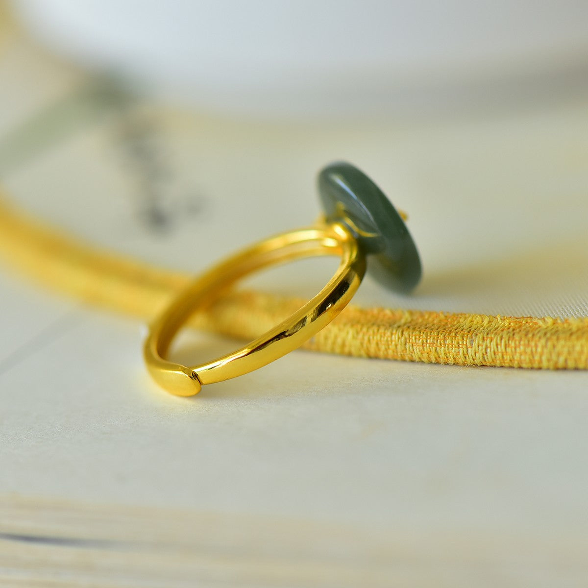 S925 Silver Nephrite Jade Prosperity Peace Buckle Ring