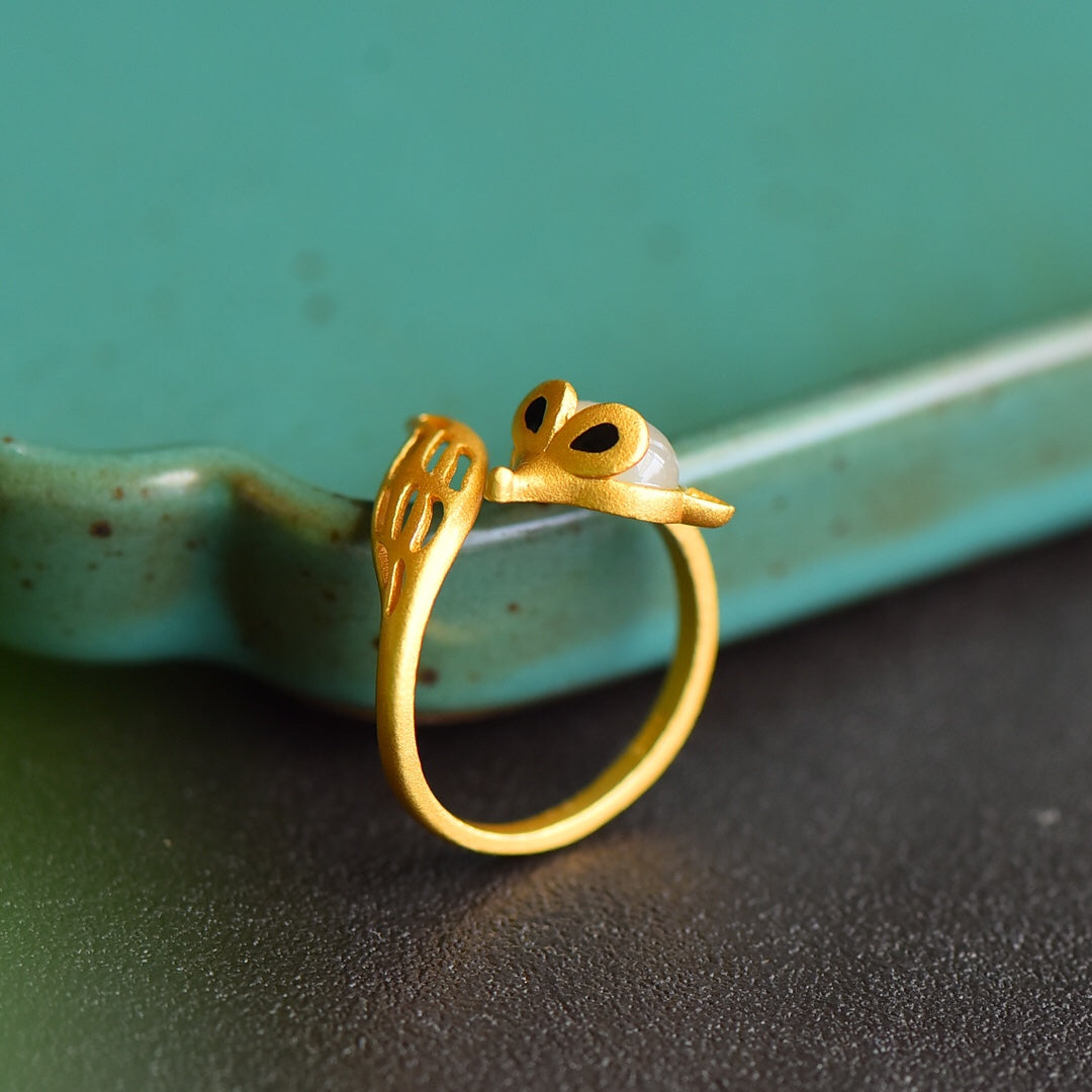 S925 Sterling Silver Nephrite Jade Fox Ring - Romantic Luck