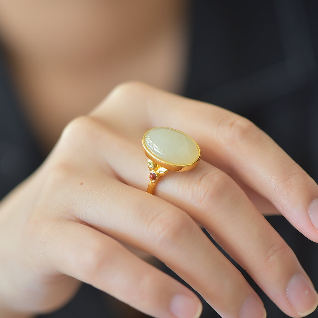 S925 Sterling Silver Nephrite Jade Simple Fashion Ring - Minimalist