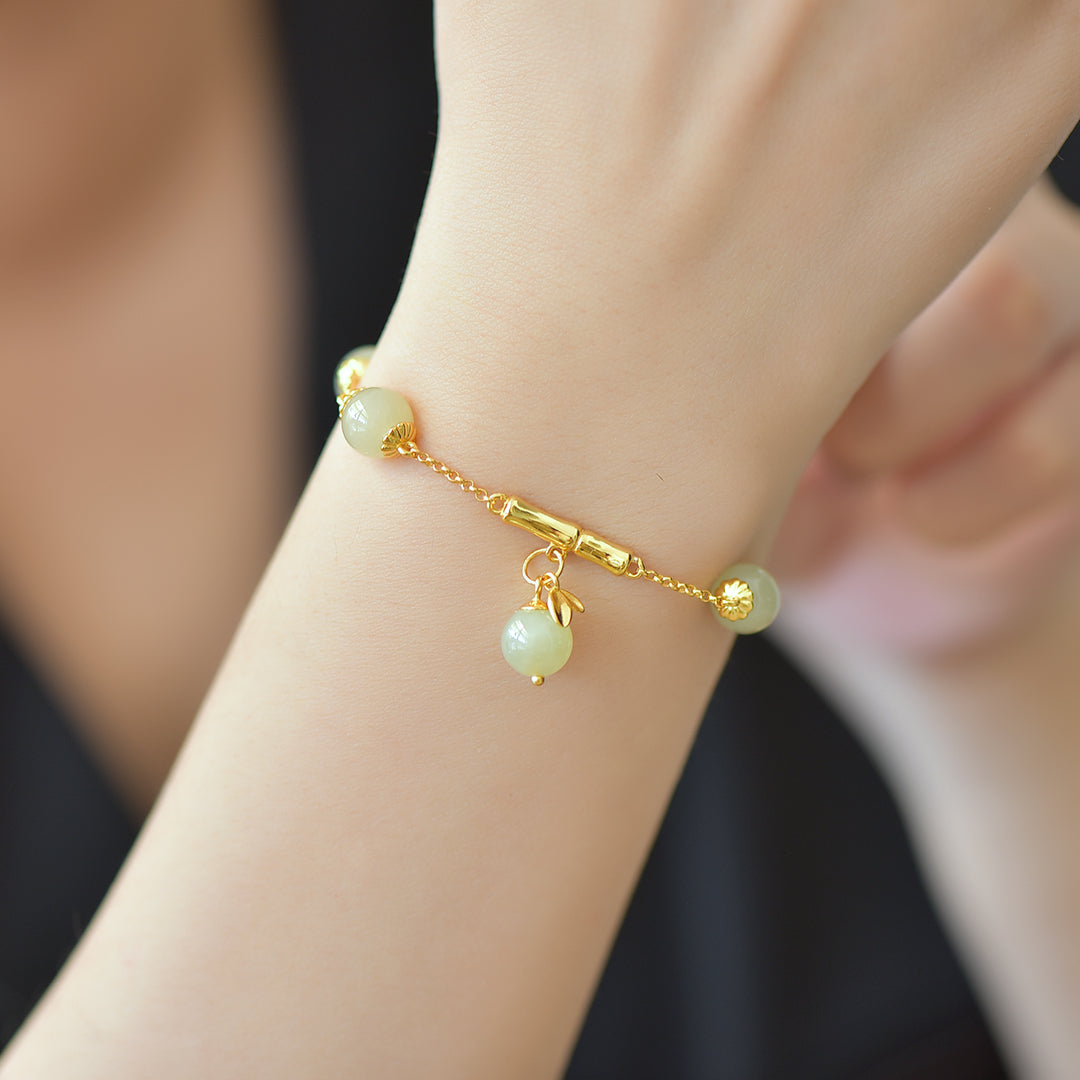 S925 Silver Enamel Nephrite Jade Bangle - Bamboo Joint Success Design