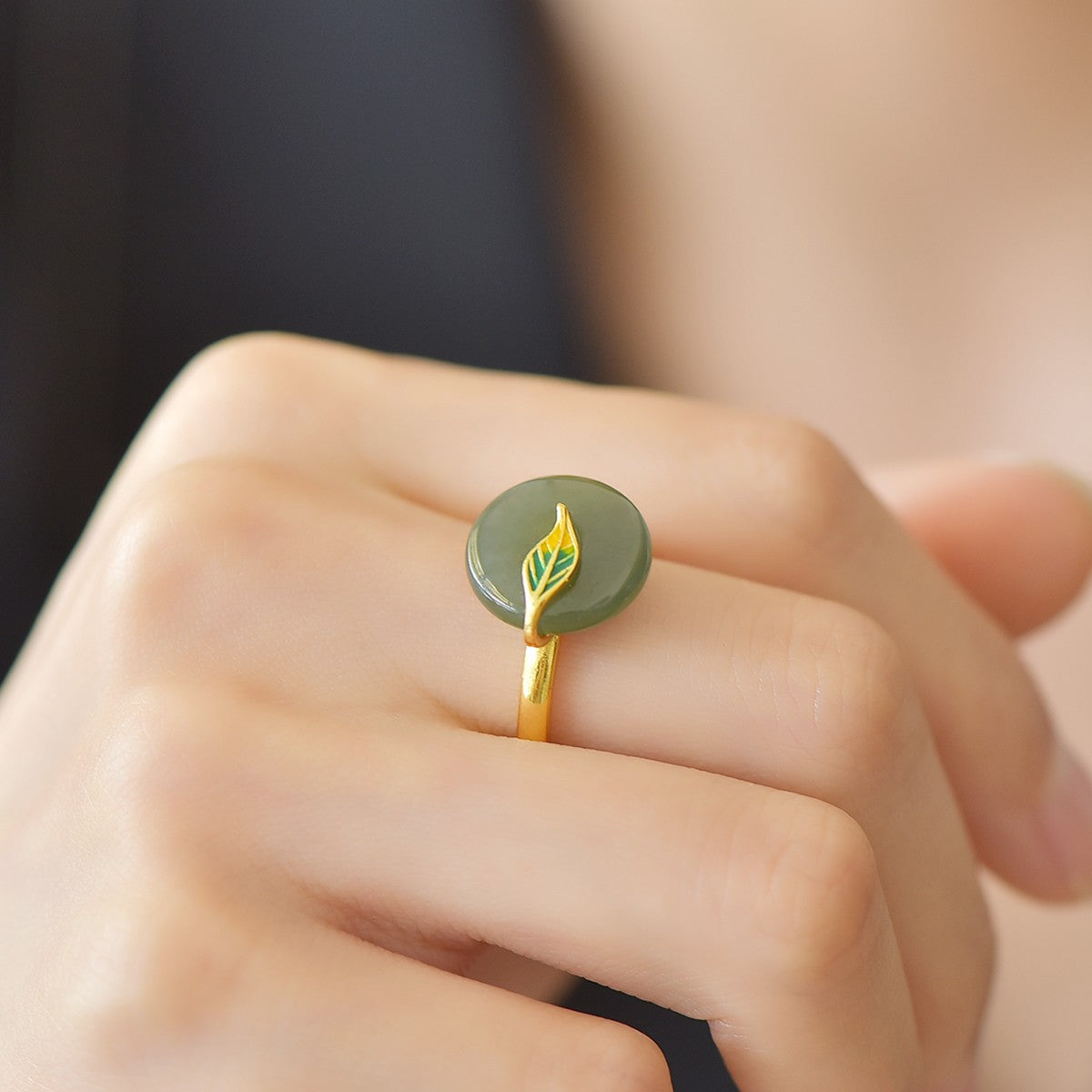 S925 Silver Nephrite Jade Prosperity Peace Buckle Ring