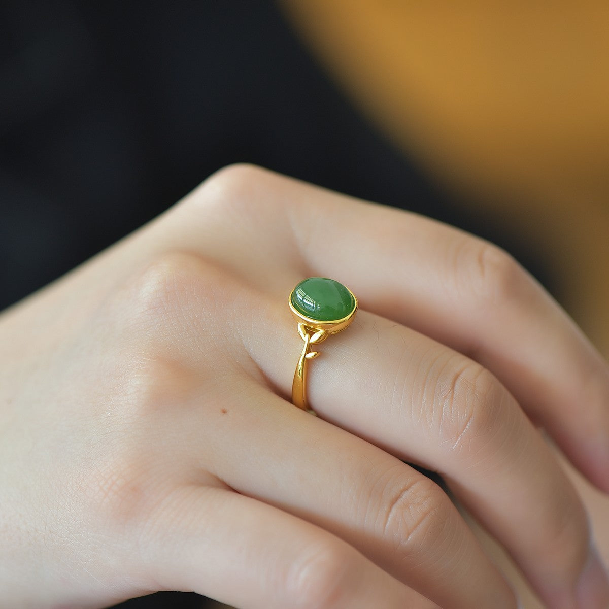 S925 Silver Nephrite Green Jade Success Ring - Elegant Design