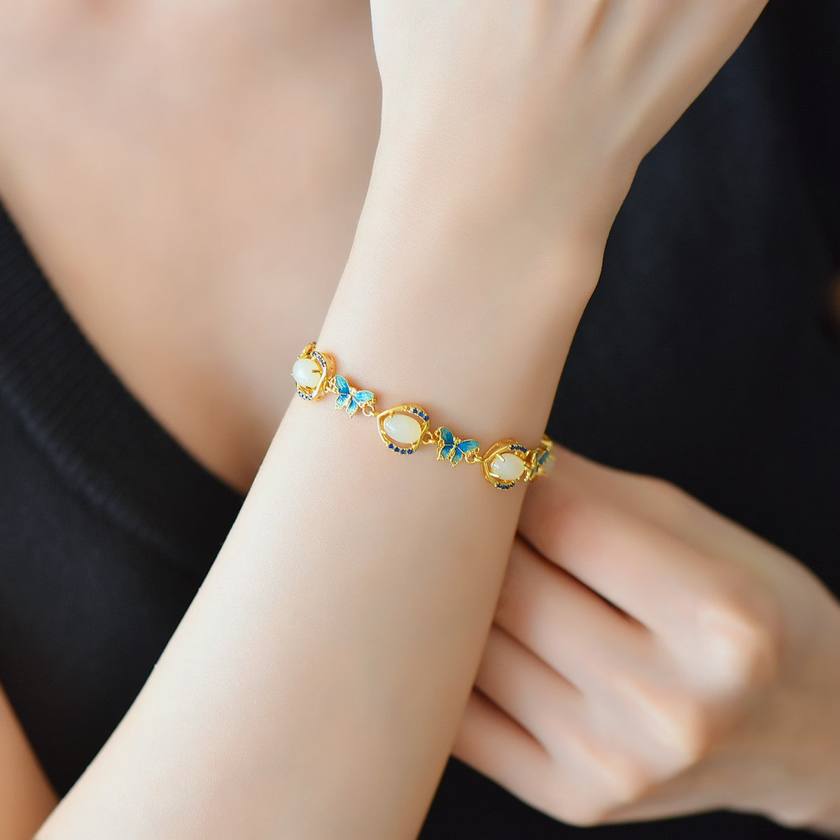 S925 Sterling Silver Nephrite Jade Bangle - Flower Goddess December Narcissus