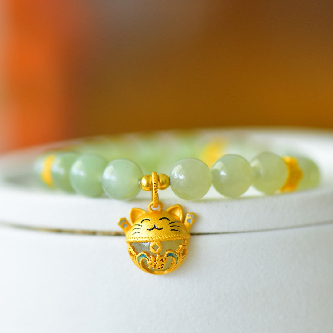 S925 Sterling Silver Nephrite Jade Bangle - Jade Rabbit & Moon Design