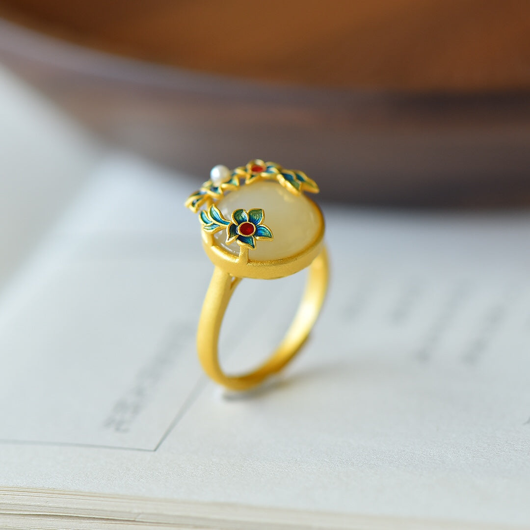 S925 Silver Enamel Nephrite Jade Ring - Modern Fashion Jewelry
