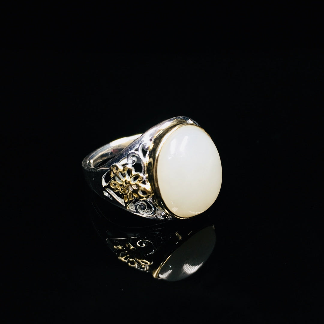 S925 Sterling Silver Nephrite Jade Elegant Simple Ring