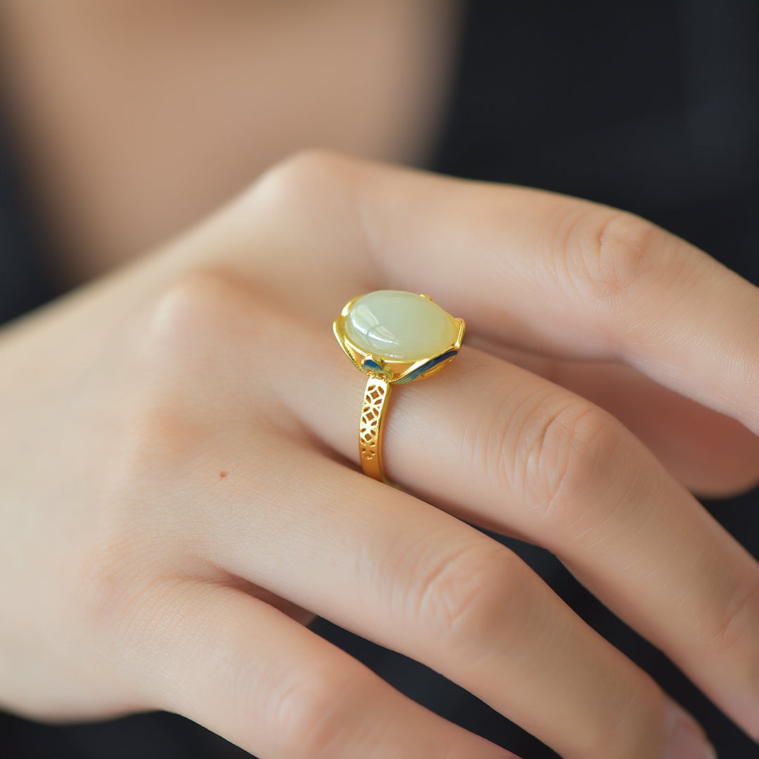 S925 Sterling Silver Nephrite Jade Wealth & Health Fortune Ring