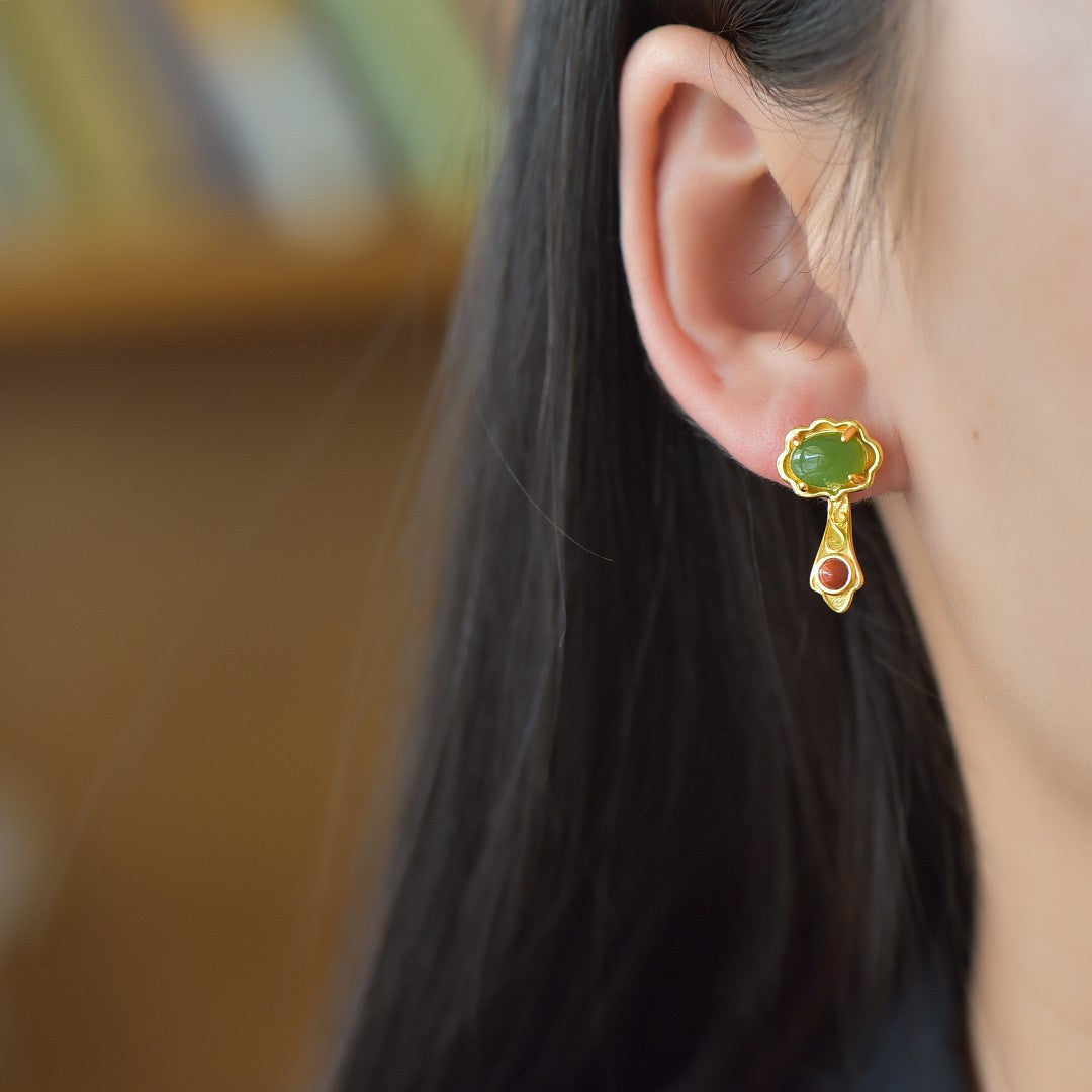 925_Silver_Nephrite_Green_Jade_Earrings_Exquisite_Fine_Texture
