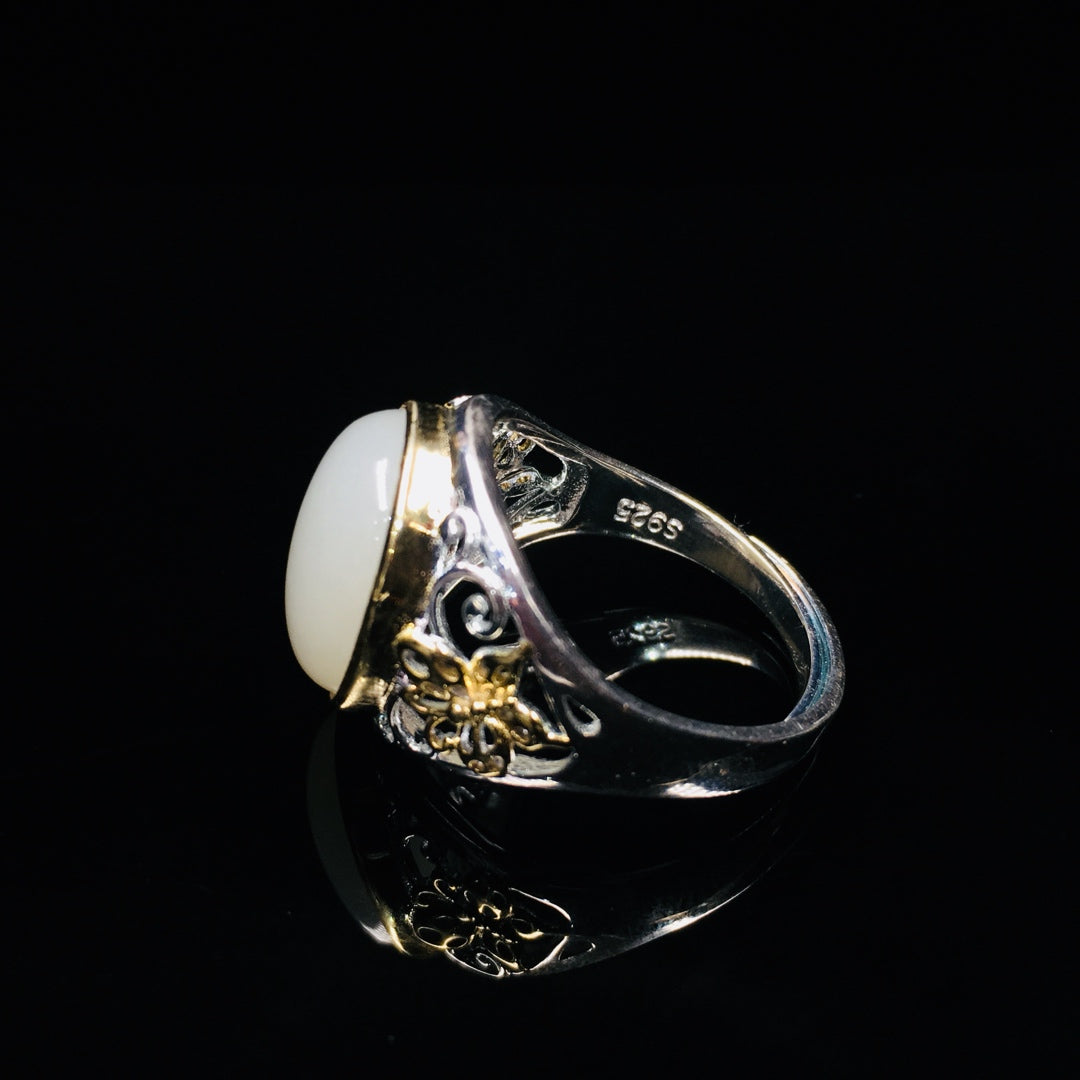 S925 Sterling Silver Nephrite Jade Elegant Simple Ring