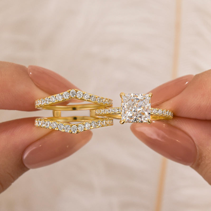 2PC Enhancer Wedding Set Gorgeous 2.0Ct Princess Cut Engagement Ring With Enhancer Wedding Band