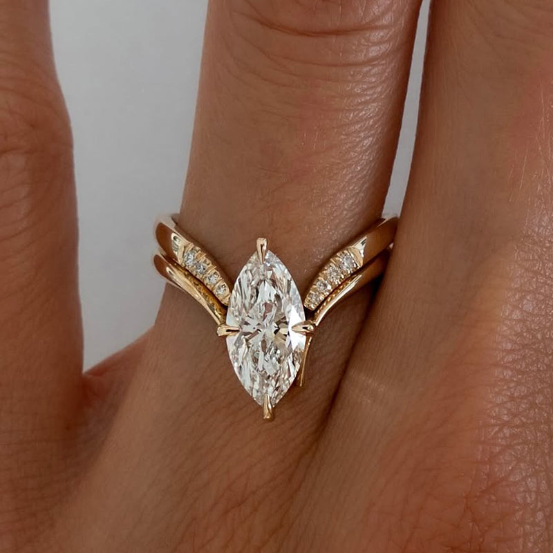Unique 3.0Ct Marquise Cut Insert Wedding Ring Set For Women In Sterling Silver