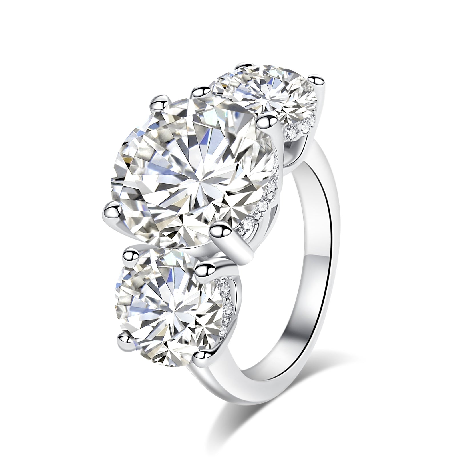 Round Cut 3 Stone Moissanite Engagement Ring (11 cttw)