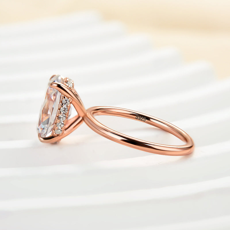 Classic 4.5Ct Solitaire Oval Cut Hidden Halo Engagement Ring In Sterling Silver