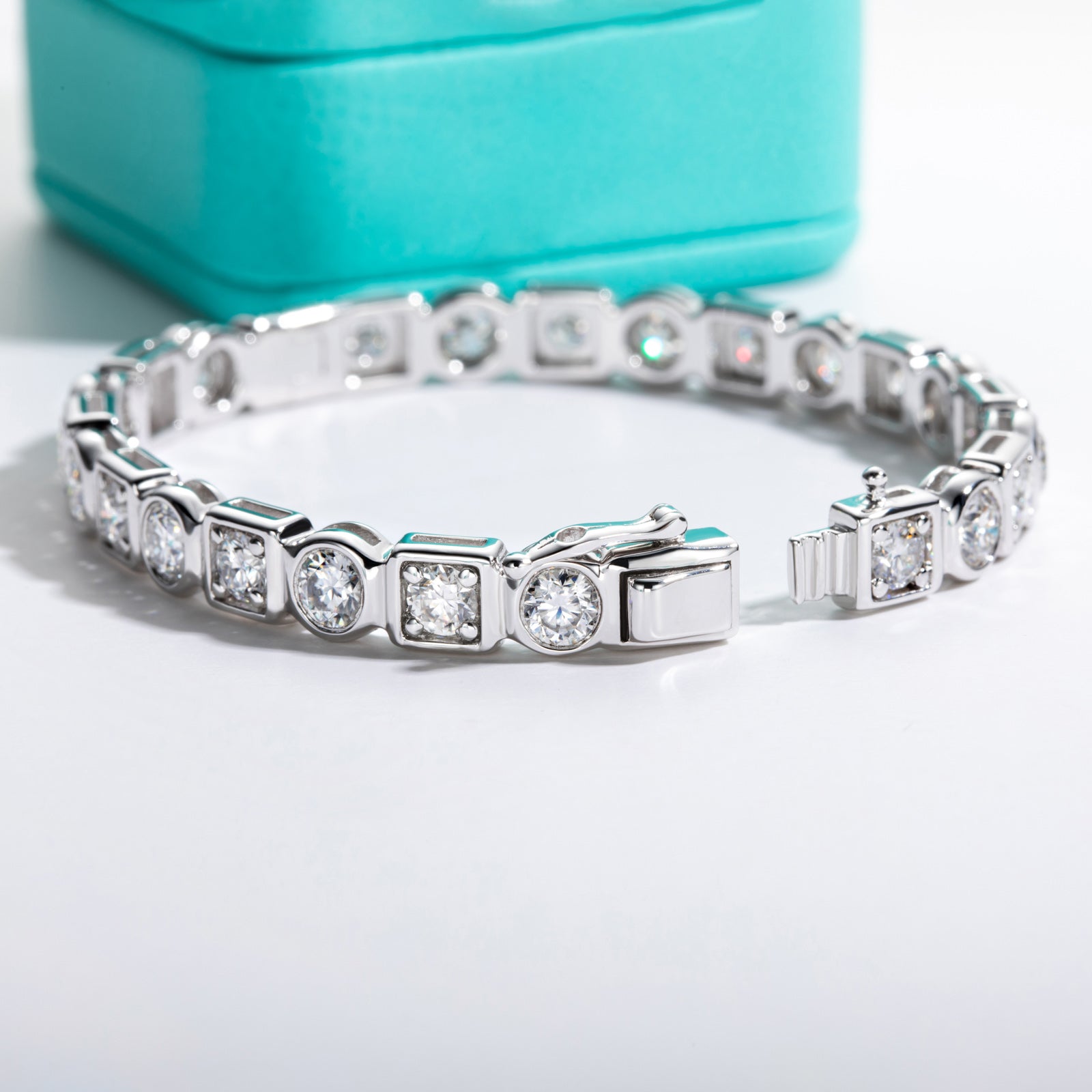 Round Cut Bezel Set Moissanite Tennis Bracelet (8.0-10.4 cttw)