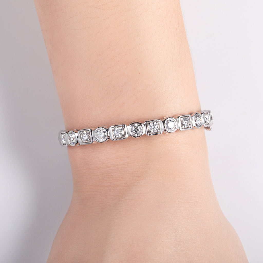 Round Cut Bezel Set Moissanite Tennis Bracelet (8.0-10.4 cttw)