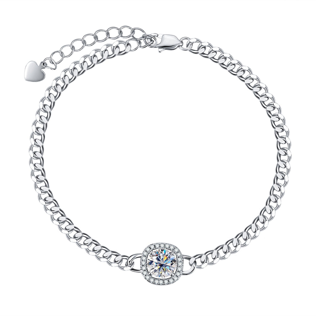 Round Cut Moissanite Silver Adjustable Bracelet