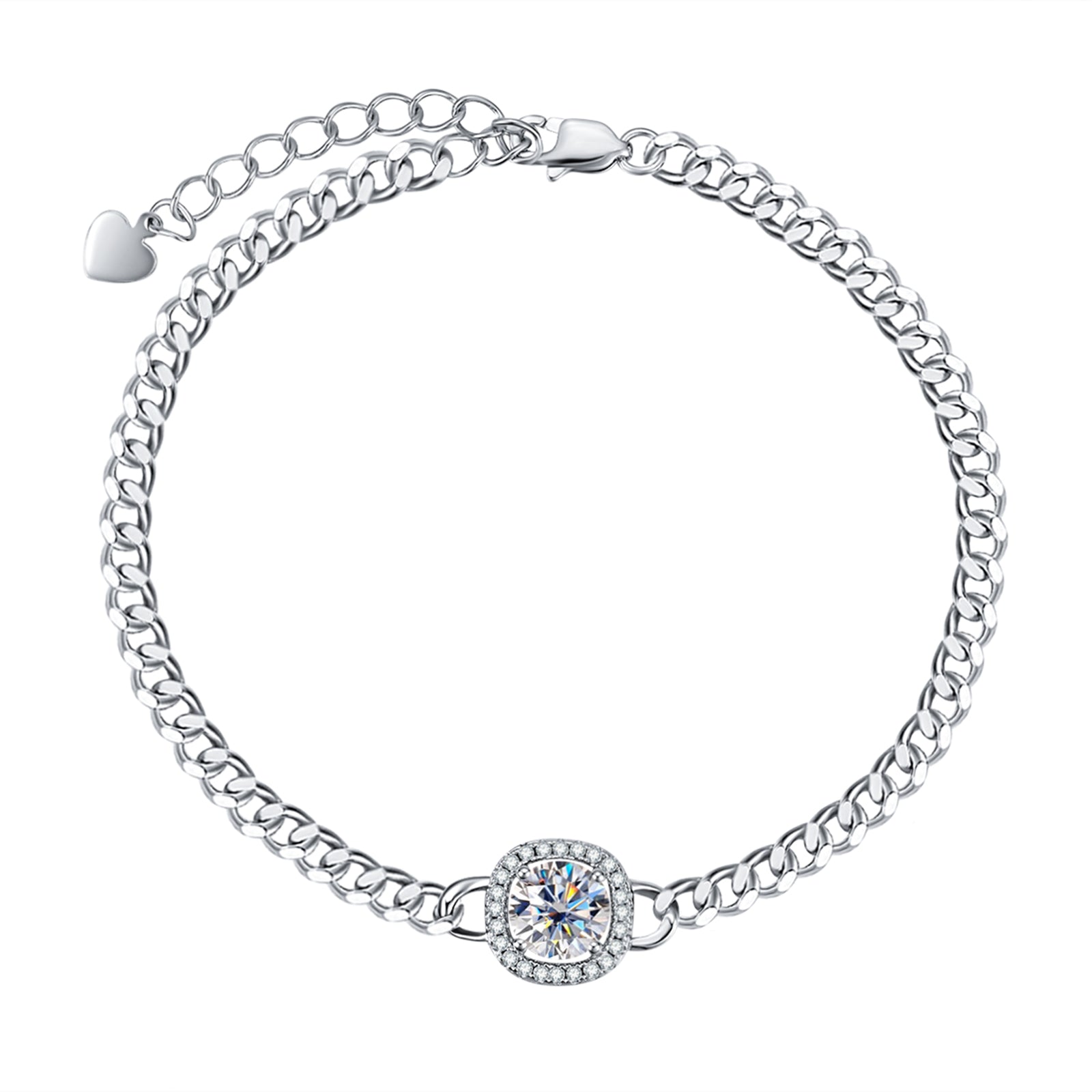 Round Cut Moissanite Silver Adjustable Bracelet