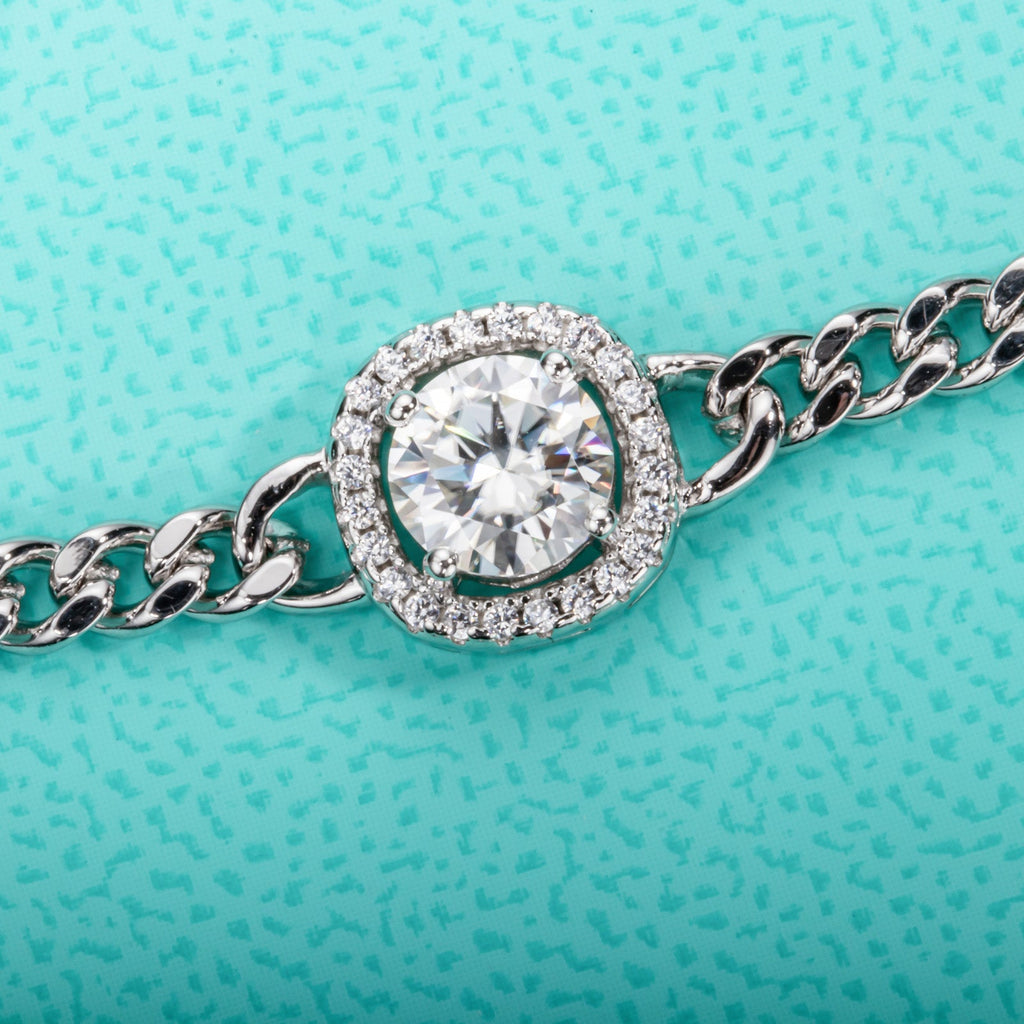 Round Cut Moissanite Silver Adjustable Bracelet