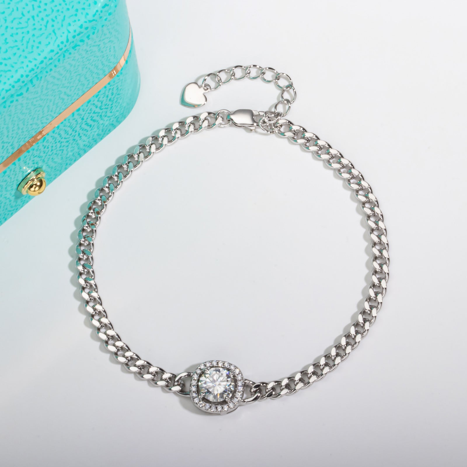 Round Cut Moissanite Silver Adjustable Bracelet