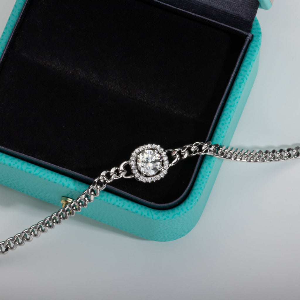 Round Cut Moissanite Silver Adjustable Bracelet