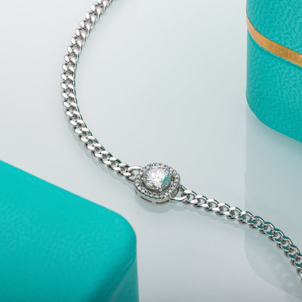 Round Cut Moissanite Silver Adjustable Bracelet