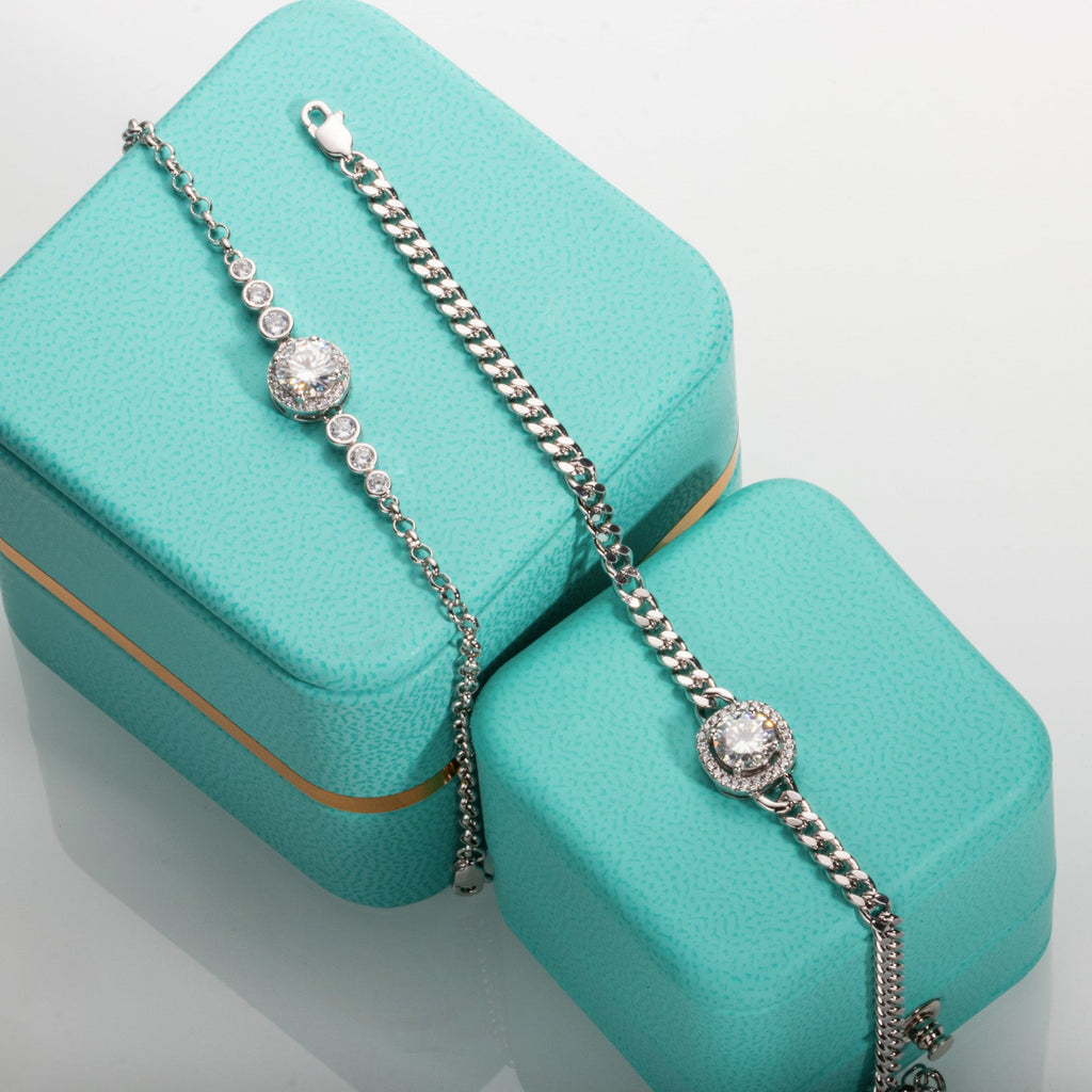 Round Cut Moissanite Silver Adjustable Bracelet