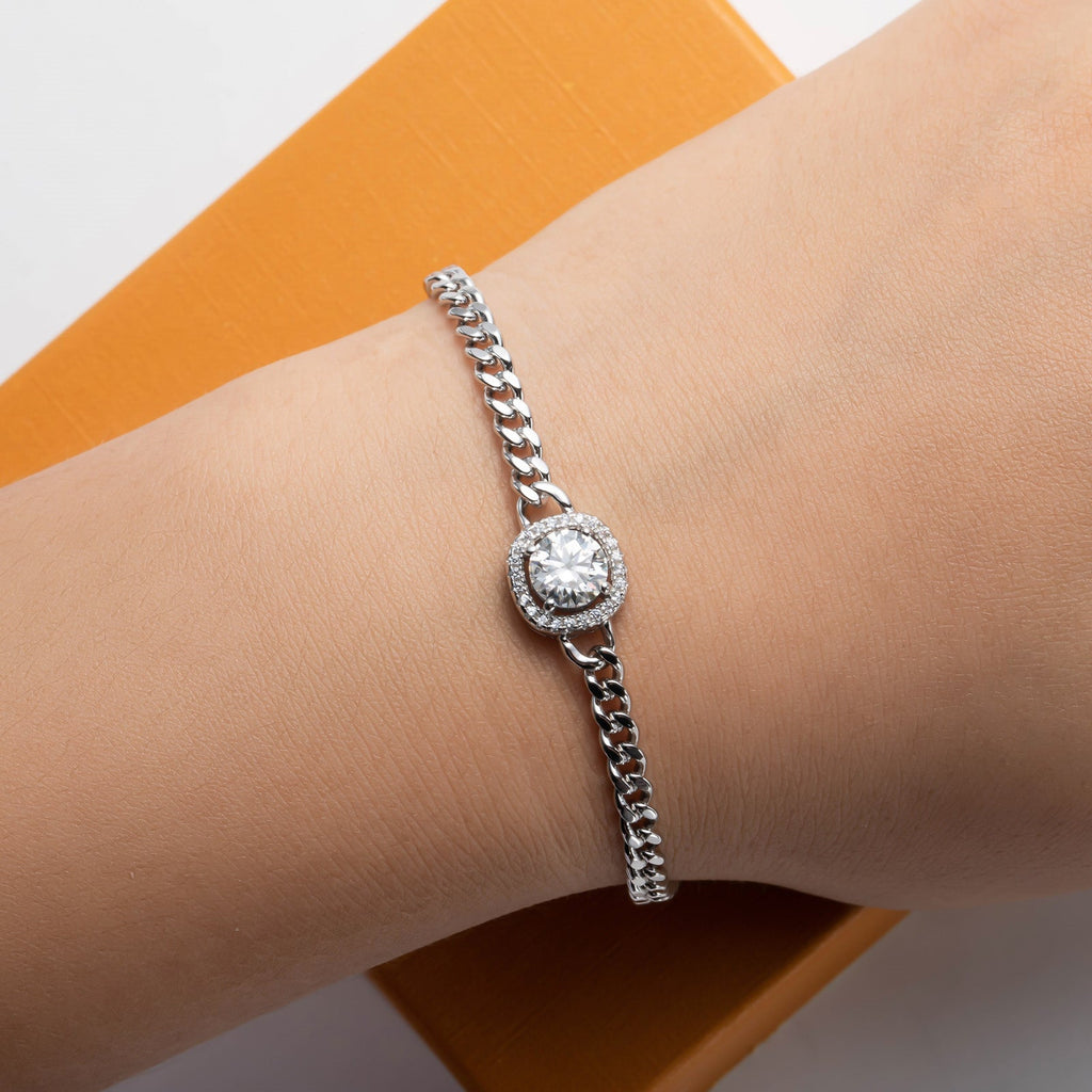 Round Cut Moissanite Silver Adjustable Bracelet